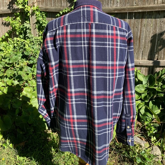 Soft Worn In Hilfiger Blue Plaid Flannel Shirt Grunge Unisex Work Shirt L - Picture 10 of 15